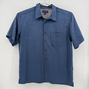 Cova Button Front Mens XL Blue Tonal Jacquard Polynosic Blend Short Sleeve Shirt
